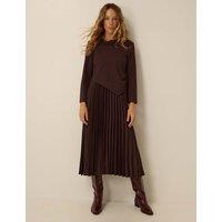 Monsoon Pleated Midi Skater Dress Chocolate