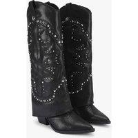 Steve Madden Leather Studded Pointed Knee High Boots Black