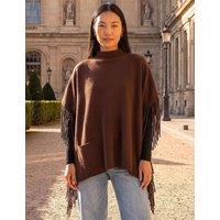 Roman Fringe Hem Knitted Poncho Chocolate