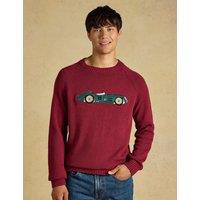 Joules Pure Cotton Intarsia Dog Crew Neck Jumper Burgundy Mix