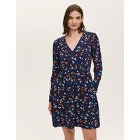 Finery London Jersey Printed V Neck Mini Skater Dress Navy Mix