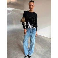 Never Fully Dressed Sequin Crew Neck Fitted T-Shirt Black Mix