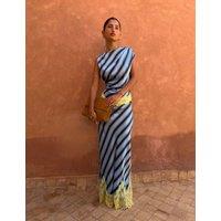 Never Fully Dressed Striped Lace Detail Maxi Wrap Skirt Blue Mix