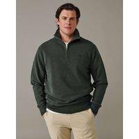 Aubin Pure Cotton Half Zip Funnel Neck Sweatshirt Khaki