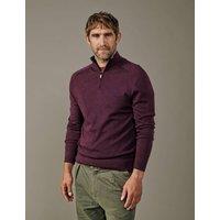 Aubin Pure Merino Wool Herringbone Half Zip Jumper Dark Burgundy
