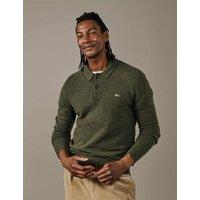 Aubin Wool Rich Long Sleeve Polo Shirt Khaki