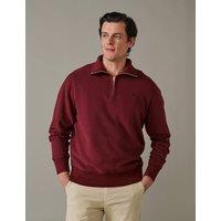 Aubin Pure Cotton Half Zip Funnel Neck Sweatshirt Dark Burgundy