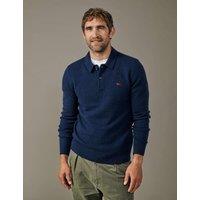 Aubin Wool Rich Long Sleeve Polo Shirt Navy