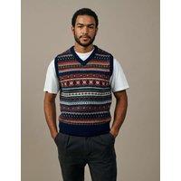 Aubin Fairisle V Neck Knitted Tank Top with Wool Blue Mix