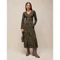 White Stuff Reese Pure Cotton Button Through V Neck Midi Dress Green Mix