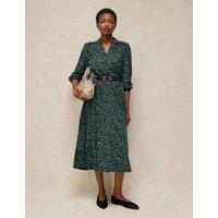White Stuff Cotton Blend Collared Patterned Midi Dress Green Mix