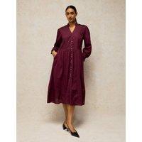 White Stuff Cotton Blend Notch Neck Knee Length Dress Plum