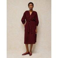 White Stuff Pure Cotton Embroidered Cord V Neck Midi Dress Dark Red
