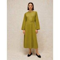White Stuff Pure Cotton Crew Neck Midi Twist Dress Medium Green