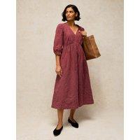White Stuff Pure Cotton Embroidered V Neck Knee Length Dress Light Pink