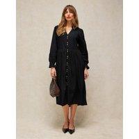 White Stuff Cotton Blend Notch Neck Knee Length Dress Black