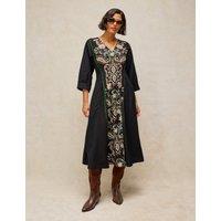 White Stuff Patterned V Neck Midi Dress Black Mix