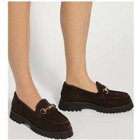 Dune London Wide Fit Suede Snaffle Trim Loafers Brown