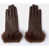ACCESSORIZE Faux Fur Cuff Leather Gloves Chocolate