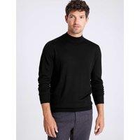 MOSS Merino Wool Rich Mock Neck Jumper Black
