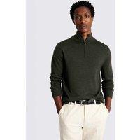 MOSS Merino Wool Rich Funnel Neck Zip Jumper Khaki