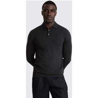 MOSS Long Sleeve Polo Shirt with Merino Wool Black