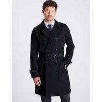 MOSS Regular Fit Collared Trench Coat Navy