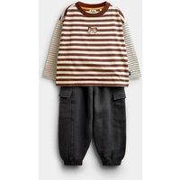 JoJo Maman Bb Cotton Animal Print Top & Bottom Outfit (2-7 Yrs) Grey Mix