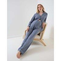 JoJo Maman Bb Maternity Revere Collar Jersey Pyjama Set Blue