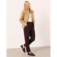 FatFace Herringbone Wide Leg Trousers with Wool Plum