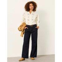 FatFace Mid Rise Pleated Wide Leg Jeans Black
