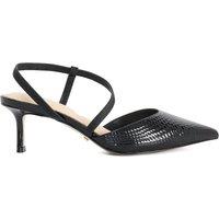 Dune London Charming Leather Asymmetric Strap Heels Black
