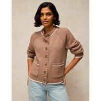 White Stuff Justine Patterned Crew Neck Cardigan With Wool Natural