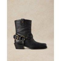 White Stuff Low Heel Pull On Leather Ankle Boot Black