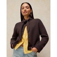 White Stuff Wool Blend Printed Crew Neck Cardigan Brown