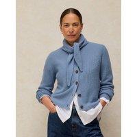 White Stuff Wool Blend Printed Crew Neck Cardigan Mid Blue