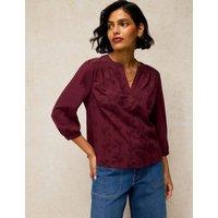 White Stuff Pure Cotton Printed V Neck Top Plum
