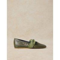 White Stuff Low Heel Slip On Leather Pump Khaki