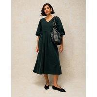 White Stuff Pure Cotton V Neck Midi Tea Dress Dark Green