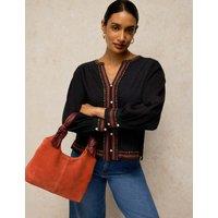 White Stuff Embroidered Notch Neck Cotton Top Black Mix