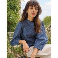 White Stuff Patterned Crew Neck Cotton Top Blue Mix