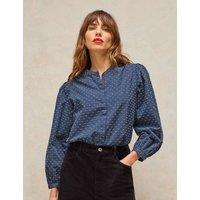 White Stuff Patterned Crew Neck Cotton Top Blue Mix