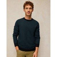 White Stuff Cotton Rich Jacquard Crew Neck Jumper Teal Mix