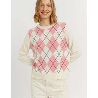 Chinti & Parker Wool Rich Argyle Crew Neck Jumper with Cashmere Pink