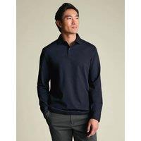 Charles Tyrwhitt Cotton Rich Pique Long Sleeve Polo Shirt Navy