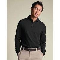Charles Tyrwhitt Cotton Rich Pique Long Sleeve Polo Shirt Black