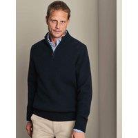 Charles Tyrwhitt Merino Wool Ribbed Zip Up Jumper Navy