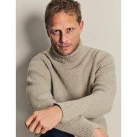 Charles Tyrwhitt Merino Wool Ribbed Roll Neck Jumper Oatmeal