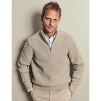Charles Tyrwhitt Merino Wool Ribbed Zip Up Jumper Oatmeal