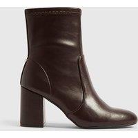 River Island Block Heel Square Toe Ankle Boots Brown